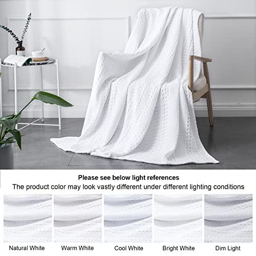 PHF 100% Cotton Waffle Weave Blanket Queen Size - Washed Soft Breathable